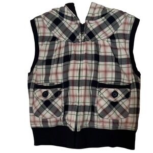 Gymboree Kids Girls Plaid Hooded Vest Size 7 Full Zip Sleeveless Top EUC